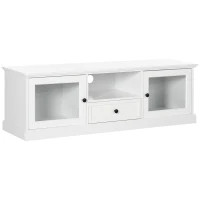 HOMCOM Modern TV Stand Cabinet for TVs up to 60 Inches, Entertainment Center with Drawer and Glass Doors for Living Room, White(m-1)