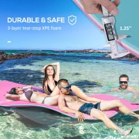 Soozier 12' x 5' Lily Pad Floating Mat with Table and Cup Holder, 3-Layer Portable Roll-Up Water Mat Float Dock for 2-3 People, Ideal for Lake, River, Beach, Swimming Pool, Pink(m-4)