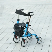 HOMCOM Rollator Walker with Seat and Backrest, Height Adjustable Aluminum Rolling Walker with 10'' Front Wheels, Storage Bag, Lightweight Mobility Walking Aid for Seniors, Adults, 300lb Capacity, Blue(m-10)