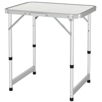 Outsunny Folding Adjustable Patio Picnic Table Portable Camping Dining Lunch Table Aluminum Frame Silver(m-11)