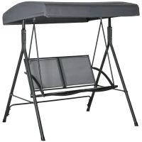 Outsunny 2-Seat Patio Swing Chair, Outdoor Porch Swing Glider w/ Tilting Canopy and Weather Resistant Steel Frame, Dark Grey(m-9)