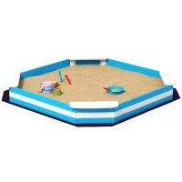 Qaba Kids Sandbox with 4 Corner Seats, Bottom Liner for Backyard, Garden, Outdoor, 52" x 52" x 6", Blue(m-1)
