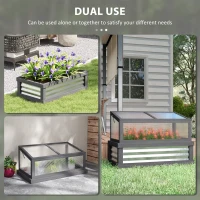 Outsunny Raised Garden Flower Bed Kit with Lean-to Greenhouse, Wooden Cold Frame Planter, 41" x 22.5" x 28.25", Gray(m-4)