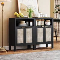HOMCOM Sideboard Buffet Cabinet with Storage, Modern Accent Cabinet with Adjustable Shelf, Coffee Bar Cabinet, Distressed Black(m-7)