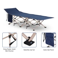 Outsunny Folding Camping Cots for Adults with Carry Bag, Side Pocket, Outdoor Portable Sleeping Bed, 330 lbs. Capacity, Blue(m-6)