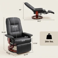 HOMCOM Swivel Recliner Chair, PU Leather Reclining Armchair with Retractable Footrest, Lounge Chair with Wood Base and Adjustable High Back for Small Spaces, Living Room, RV, Bedroom,  Black(m-3)