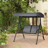 Outsunny 2-Seat Patio Swing Chair, Outdoor Porch Swing Glider w/ Tilting Canopy and Weather Resistant Steel Frame, Dark Grey(m-1)