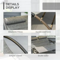 Outsunny Outdoor Double Chaise Rocking Chair, Day Bed Sun Lounger with Canopy Shade, Headrest Pillow, Armrests for Garden, Poolside, Light Gray(m-6)