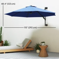 Outsunny 9.6 x 9.6 ft Wall Mounted Umbrella with Rotate, Patio Market Umbrella Parasol for Outdoor with Crank, Dark Blue(m-3)