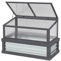 Outsunny Raised Garden Flower Bed Kit with Lean-to Greenhouse, Wooden Cold Frame Planter, 41" x 22.5" x 28.25", Gray(m-1)