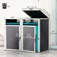 Outsunny Double Garbage Bin Shed, Lockable Outdoor Storage Shed with Openable Lid, Galvanized Frame for Garden Patio, Dark Grey(m-3)