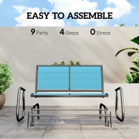 Outsunny Outdoor Glider Bench, 2 Person Patio Glider Chair, Gliding Outdoor Garden Loveseat Swing Bench with Breathable Mesh Fabric, Steel Frame for Backyard, Porch, Blue(m-5)