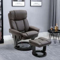 HOMCOM PU Leather Massage Sofa Recliner Chair with Ottoman Heated 10 Point Vibration Swiveling Armchair, Brown(m-2)
