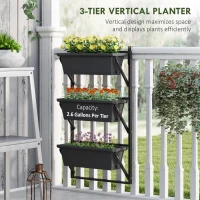 Outsunny 3-Tier Wall-Mounted Planter Box with 3 Pots, Vertical Planters for Outdoor Plants, Dark Grey(m-4)