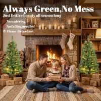HOMCOM 4ft Pre-Lit Artificial Christmas Tree Set of 2, Xmas Pine Trees, Dual Colors, Remote, Green(m-5)