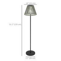 Outsunny Wicker Outdoor Floor Lamp, Cordless Solar Lantern with Auto On/Off LED Lights, IP44 for Patio, Porch, Pathway, Grey(m-3)