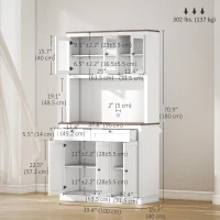 HOMCOM 71" Pantry Cabinet with Microwave Space, Buffet with Hutch, 2 Drawers, Adjustable Shelves and Glass Doors, White(m-3)