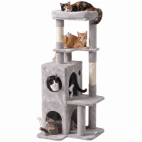 PawHut 52" Cat Tree, Multi-Level Large Cat Tower House with 2-Tier Condo, Bed, Sisal Scratching Posts, Light Grey(m-13)