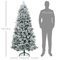 HOMCOM 6ft Flocked Artificial Christmas Tree with 1489 Snow Tips, Pinecones, Metal Stand, Hinged Xmas Tree for Home(m-3)
