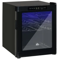 HOMCOM 18 Bottle Wine Cooler, Mini Beverage Fridge, Freestanding Wine Cellar with Digital Temperature Control, 3 Removable Shelves, Glass Door, Alarm Function and LED Lighting, Black(m-1)