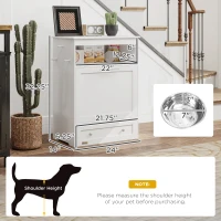 PawHut Pet Feeder Station Storage Cabinet, Dog Food Storage Container with Dog Raised Bowls, Watering Supplies, White(m-3)