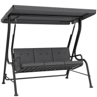 Outsunny 3-Person Porch Swing Chair, Patio Swing Bench with Adjustable Canopy, Removable Thicken Cushion, Black(m-9)