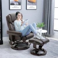 HOMCOM Massage Recliner Chair Swiveling Armchair with Footrest, with Wrapped Wood Base, 10 Vibration Levels, Faux Leather, Brown(m-10)