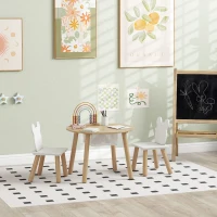 Qaba 3 Pieces Kids Table and Chair Set, Activity Table and Chair Set with Bear-Shaped Chairs, Mesh Bag(m-8)