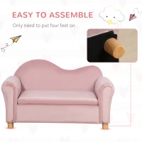 Qaba Ergonomic Foam Kids Sofa with Inner Toy Storage Chest, Velvet Kids Couch with Soft Arms, Children's Lounge Furniture, Pink(m-6)