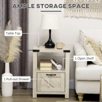HOMCOM Farmhouse End Table, Side Table with Storage for Living Room, Oak(m-4)