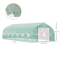 Outsunny 26' x 10' x 7' Walk-in Greenhouse Tunnel, Large Gardening Hot House with 12 Windows, 2 Net Protected Zipper Screen Doors for Backyard, Green(m-3)