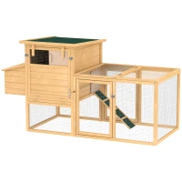 PawHut 75" Wooden Chicken Coop with Nesting Box, Removable Tray, Ramp Run, for Garden Backyard, Natural Wood(m-1)
