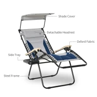 Outsunny Padded Zero Gravity Lounge Chair, Anti-Gravity Recliner Lounger Lawn Chair w/ Headrest, Side Tray, Outdoor Oxford Fabric, Supports 264 LBS, Blue(m-8)