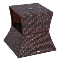Outsunny Outdoor Side Table with Umbrella Hole, 2 Tier Rattan Wicker End Table with Storage Shelf, All Weather(m-11)