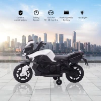 Aosom 6V Electric Motorcycle for Kids, Dirt Bike, Battery-Powered Ride-On Toy Off-Road Street Bike with Pedal, Headlights, and Training Wheels, White(m-5)