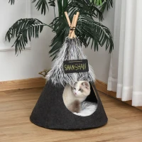 PawHut Pet Teepee Tent Cat Bed Dog House with Thick Cushion Chalkboard for Kitten and Puppy up to 13lbs 28inch Grey(m-2)