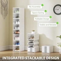 HOMCOM Stackable Plastic Shoe Boxes, 8 Pack Foldable Shoe Storage Boxes with Clear Door, No Assembly, Fit Size 10, White(m-4)