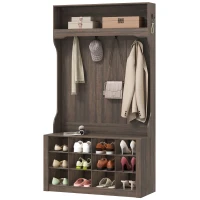 HOMCOM 4-In-1 Hall Tree with Bench and Shoe Storage, Farmhouse Coat Rack Shoe Bench with 12 Shoe Cubbies, 6 Hooks, Dark Brown(m-2)