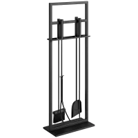 Outsunny Fireplace Tools Set 5 Pieces Metal Fire Place Kit with Brush, Shovel, Poker, A Pair of Tongs, Stand, Black(m-12)
