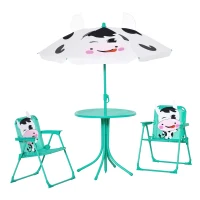 Outsunny Kids Table and Chair Set, Outdoor Folding Garden Furniture, Picnic Table for Patio Backyard, with Removable & Height Adjustable Sun Umbrella, White(m-1)