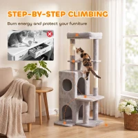 PawHut 52" Cat Tree, Multi-Level Large Cat Tower House with 2-Tier Condo, Bed, Sisal Scratching Posts, Light Grey(m-6)