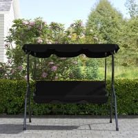 Outsunny Outdoor Porch Swing with Adjustable Canopy, 3-Seater Patio Swing Chair with Cushion, Black(m-7)