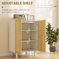 HOMCOM Boho Kitchen Cabinet, Buffet Cabinet with 2 Rattan Doors and Adjustable Shelves for Dining Room, White and Natural(m-6)