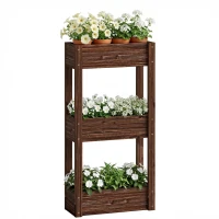 Outsunny 3-Tier Wooden Raised Garden Bed with Legs, 23.6" x 9.8" x 47.2" Elevated Planter Box with Drainage Holes and Bed Liner(m-9)