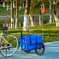 Aosom Steel Trailer for Bike, Bicycle Cargo Trailer with Foldable Storage Box and Safe Reflectors, Max Load 88LBS, Blue(m-1)