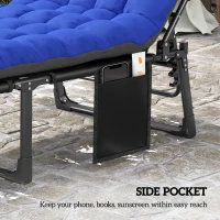Outsunny Folding Chaise Lounge Chair Outdoor Tanning Chair with 5-Position Backrest, Cushion, Side Pocket, Gray/Blue(m-7)