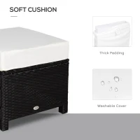Outsunny 20" Patio Wicker Ottoman, Multipurpose Outdoor PE Rattan Footrest, Additional Seating, Side Table with Soft Cushion, Black, Cream White(m-4)