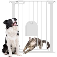 PawHut 30"-32" Extra Wide Pet Gate Barrier with Small Door, 35"H Dog Gate with Safety Gate Barrier, Stair Pressure Fit, White(m-9)