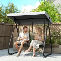Outsunny Patio Swing Chair w/Adjustable Canopy Outdoor Porch Swing w/Dual Independent Seats 2-Seat Grey(m-1)