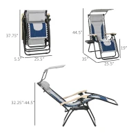 Outsunny Padded Zero Gravity Lounge Chair, Anti-Gravity Recliner Lounger Lawn Chair w/ Headrest, Side Tray, Outdoor Oxford Fabric, Supports 264 LBS, Blue(m-3)